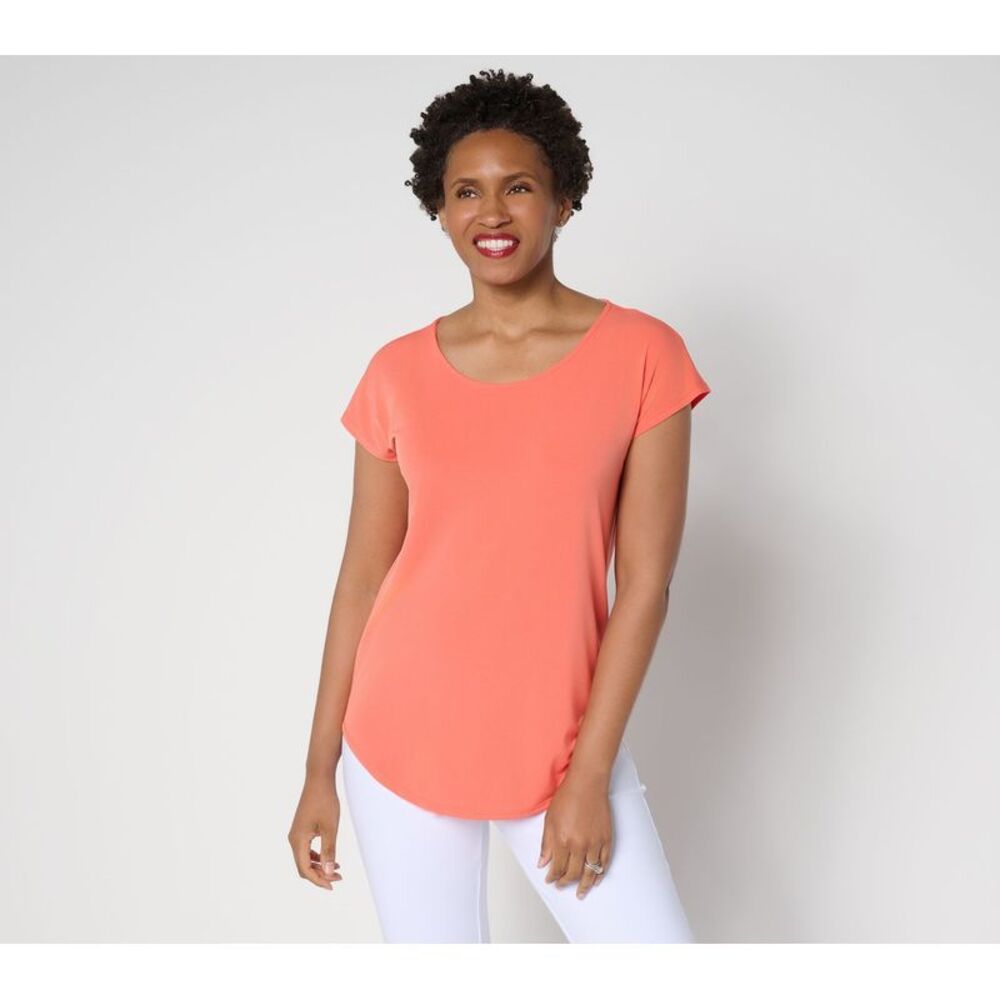 Susan Graver Women's Top Sz L Essentials Liquid Knit Cap-Sleeve Rose Pink